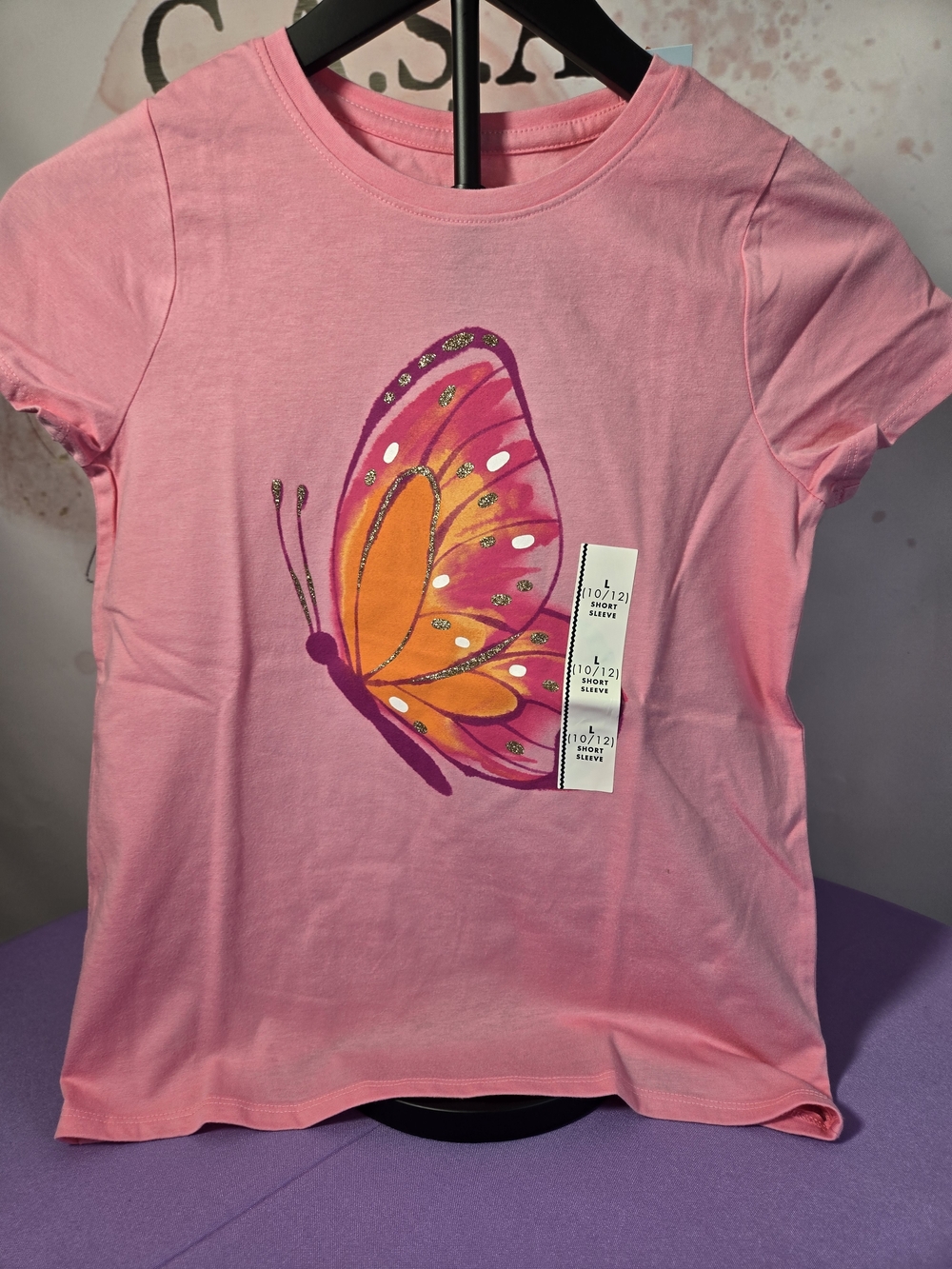 Cat & Jack Pink Tee with Colorful Butterfly